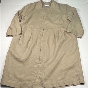 J Jill Pure Jill Women's Tan Linen Kimono Jacket with Pockets Sz SP